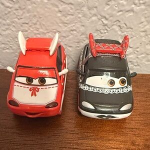 Disney/Pixar Cars die-cast Harumi (red) and Chisaki (grey)Tuners collection.